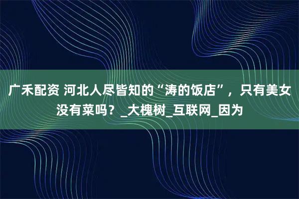 广禾配资 河北人尽皆知的“涛的饭店”，只有美女没有菜吗？_大槐树_互联网_因为
